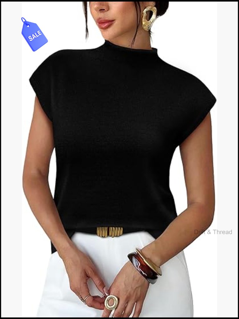 Short Sleeve Mock Neck Knit Pullover Sweater Top